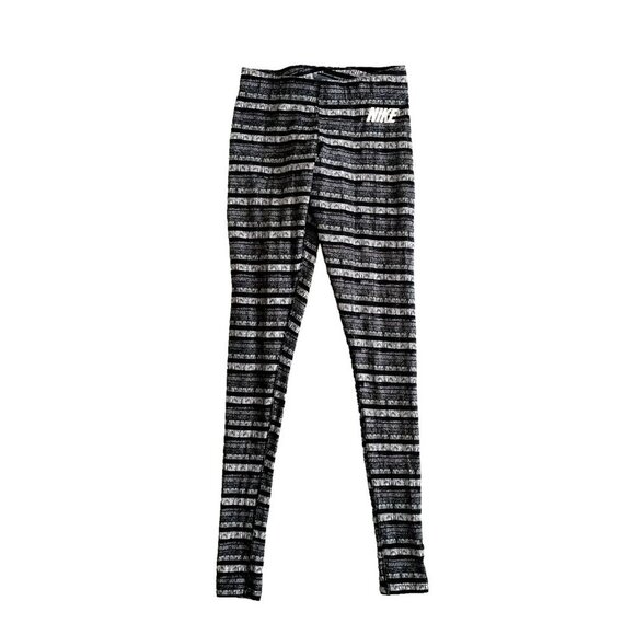 Nike  Leggings Women's Size XS Gray White Striped Cotton Blend Athletic Workout - Picture 1 of 4
